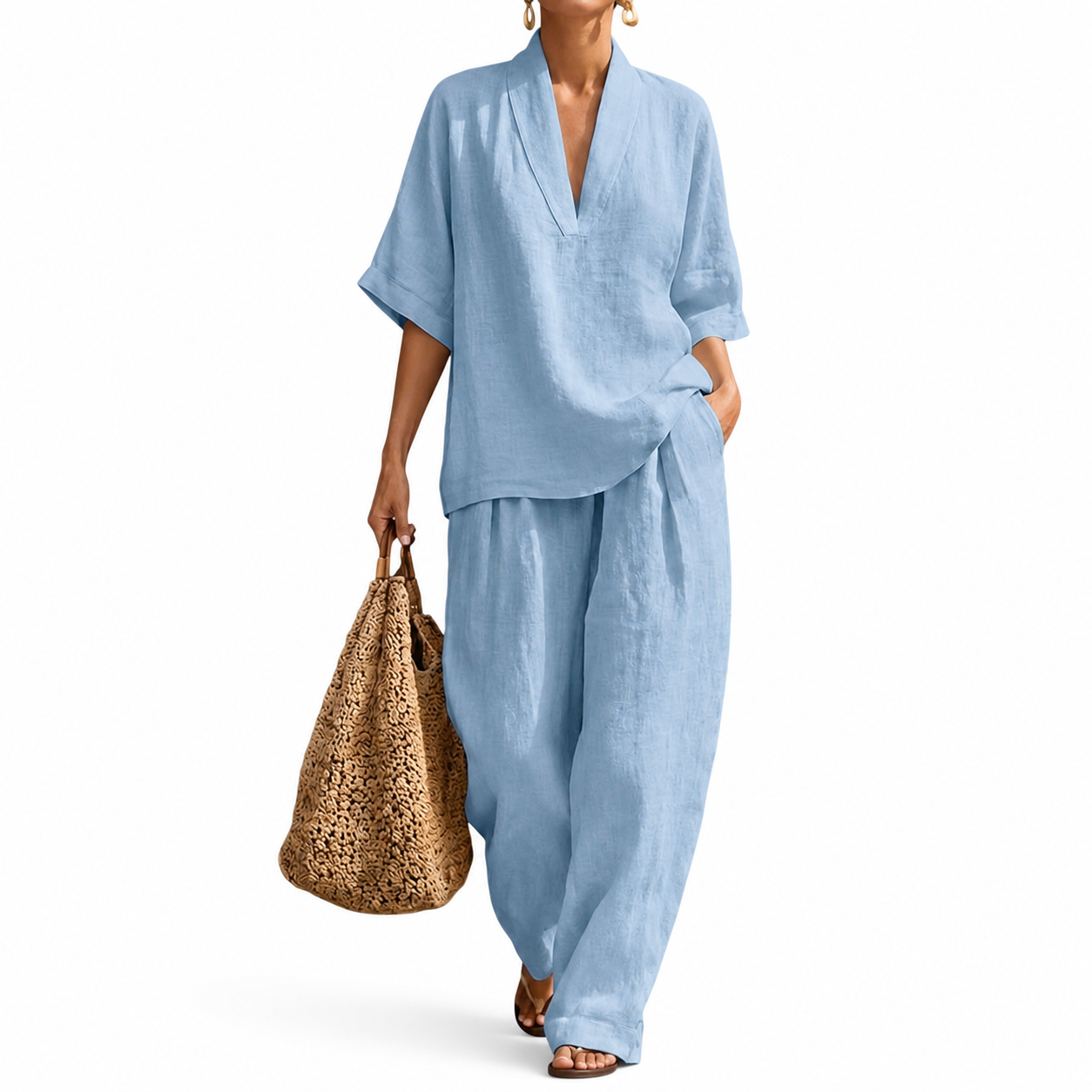 Dolores™ | Conjunto de Lino y Algodón con escote en V