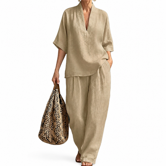 Dolores™ | Conjunto de Lino y Algodón con escote en V