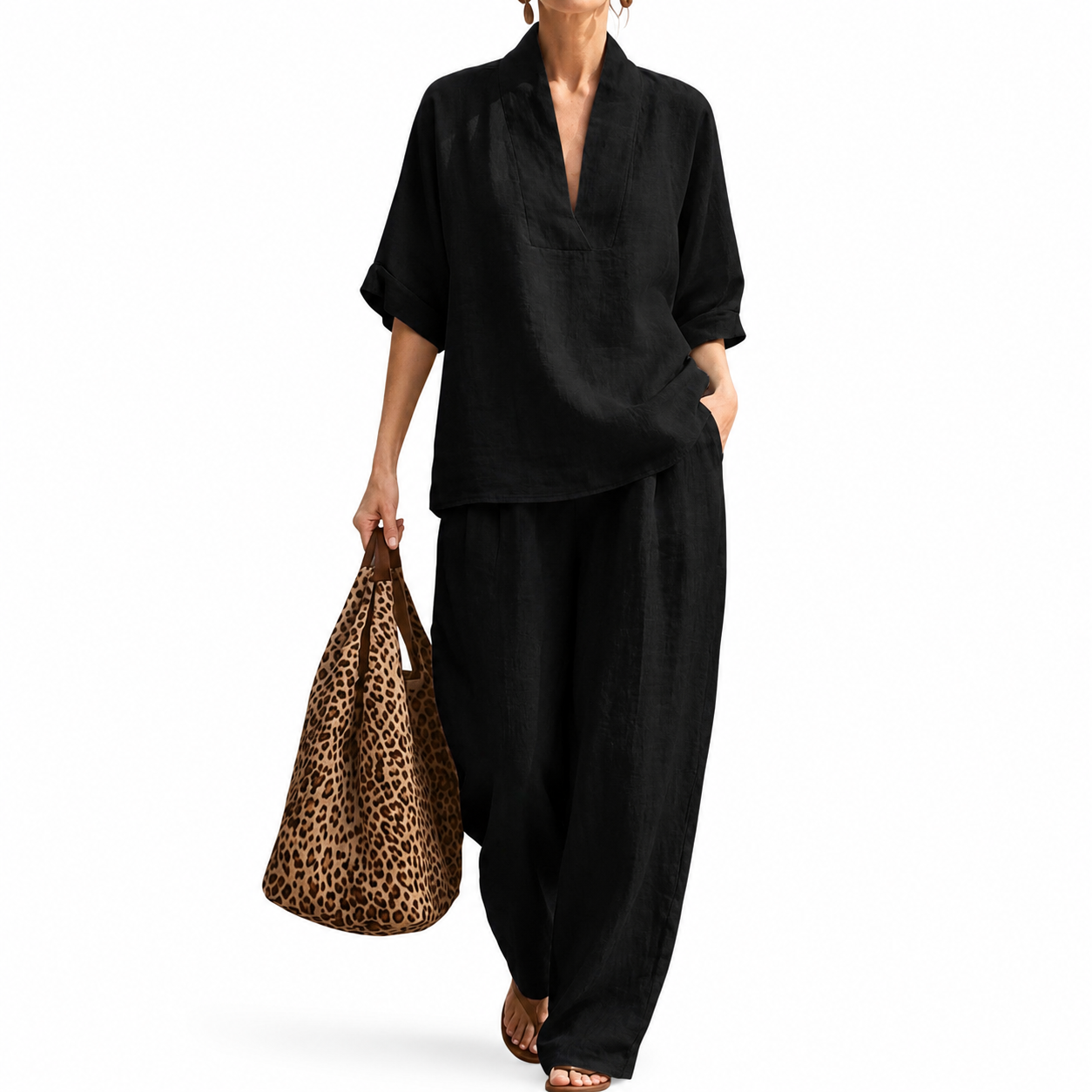 Dolores™ | Conjunto de Lino y Algodón con escote en V
