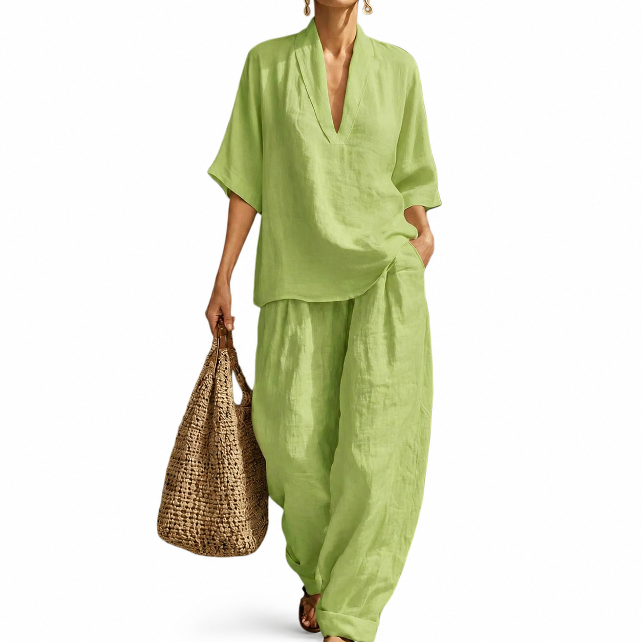 Dolores™ | Conjunto de Lino y Algodón con escote en V