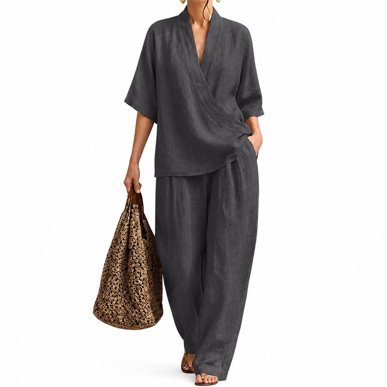 Dolores™ | Conjunto de Lino y Algodón con escote en V