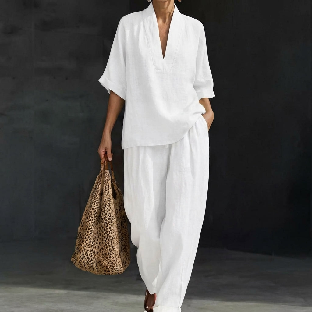 Dolores™ | Conjunto de Lino y Algodón con escote en V